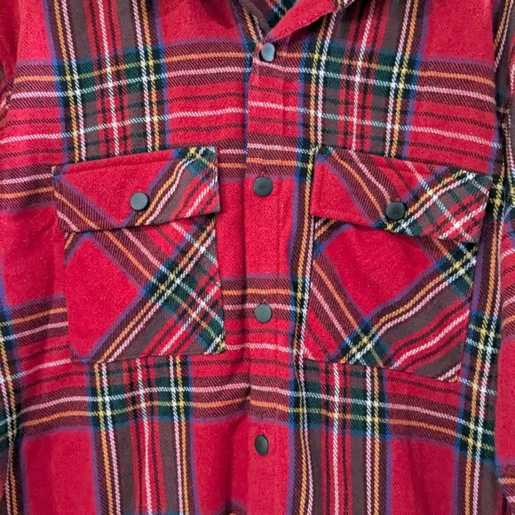 Forever 21 Men's Flannel Long Sleeve Button Down Shirt Jacket, Red Plaid, Large - Picture 5 of 14